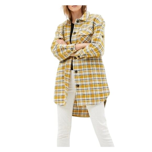 SUMMUM Woman Dutch Brand Thick Button Down Yellow Plaid Shacket Size Small EUC - Picture 3 of 7